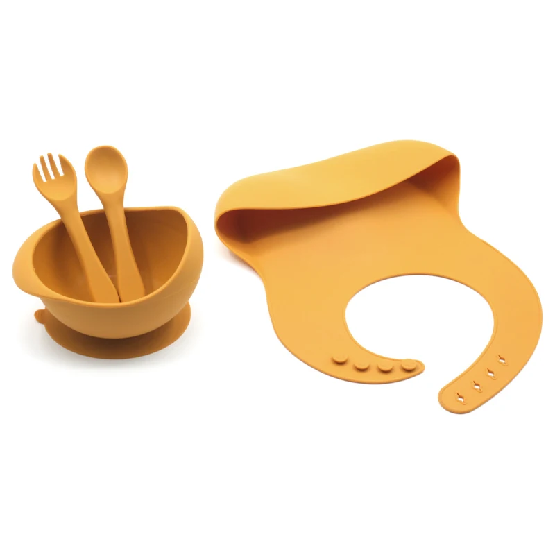 

BPA-Free Baby Feeding Set,Silicone Baby Bib Fork Spoon Bowl, Environmentally Friendly And Non-Toxic, Weaning Meal Training Set