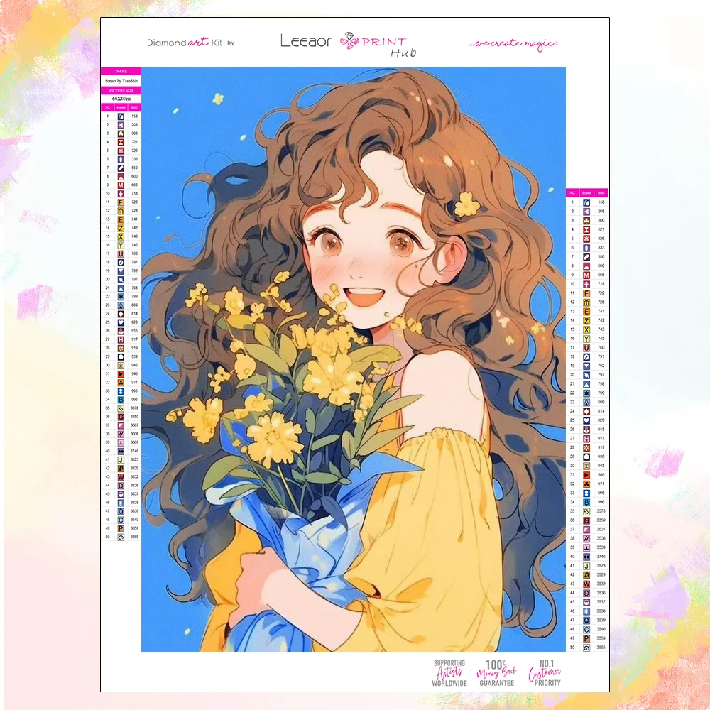 

DIY Diamond Painting Long Hair Maiden Yellow Dress Healing Smile 5D Full Crystal Cross Embroidery Kit Room Living Room Art Decor