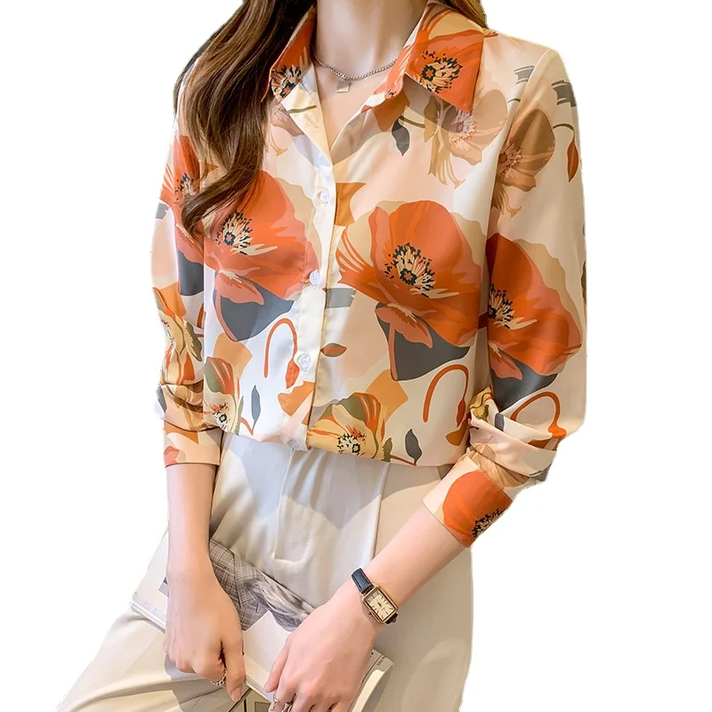 

Printed Long-sleeved Blouse Women's 2022 Spring New Temperament Design Sense Niche Flower Pattern Shirt Top Women Chiffon Shirt