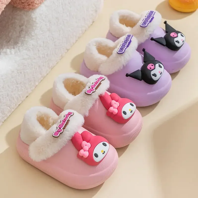 

2-10 Years Old Children Slippers Winter Kids Shoes Anime Figure Plush My Melodys Removable Keep Warm Cartoon Hot Bag Heel