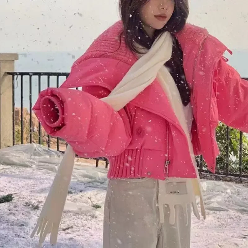 

Women Rose Down Jacket Coat Streetwear Fashion Solid Windproof Duck Down Feather Female Puffer 2023 Winter NEW Short Outwear