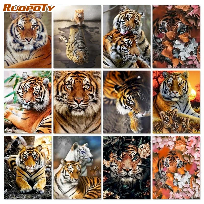 

RUOPOTY 40×50cm DIY Painting By Numbers Picture Colouring HandPainted Oil Painting Animal Zero Basis Home Decor Unique Gift