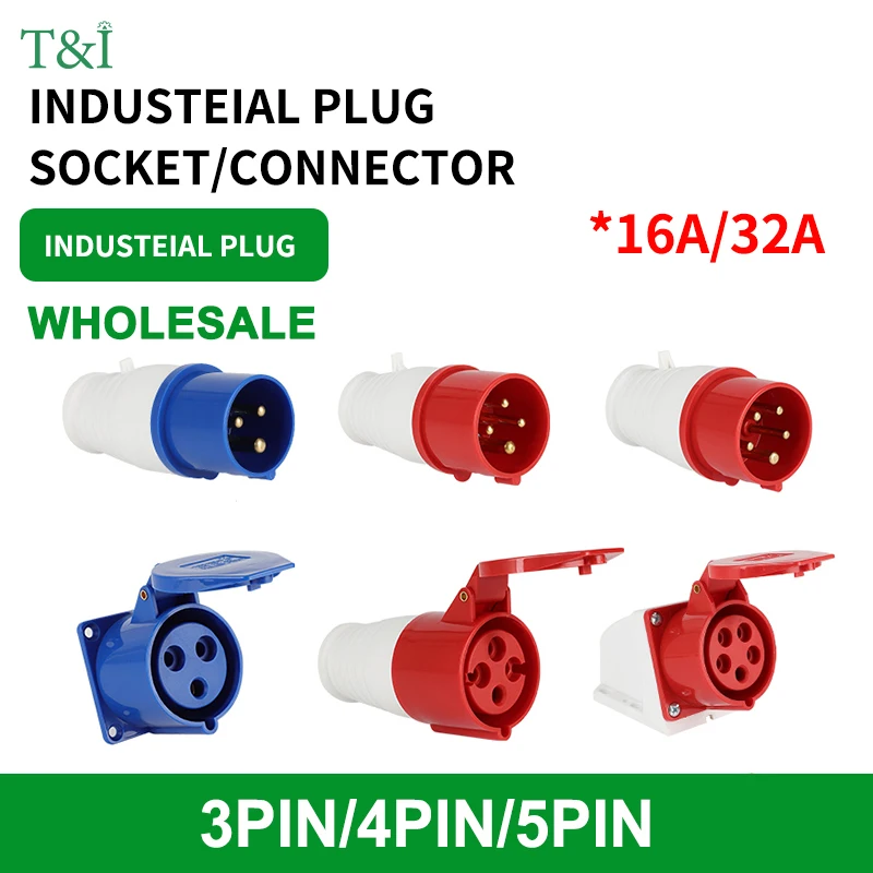 

Industrial plug and socket waterproof connector 3PIN 4PIN 5PIN 16A/32A IP44 waterproof electrical connection wall mount socket