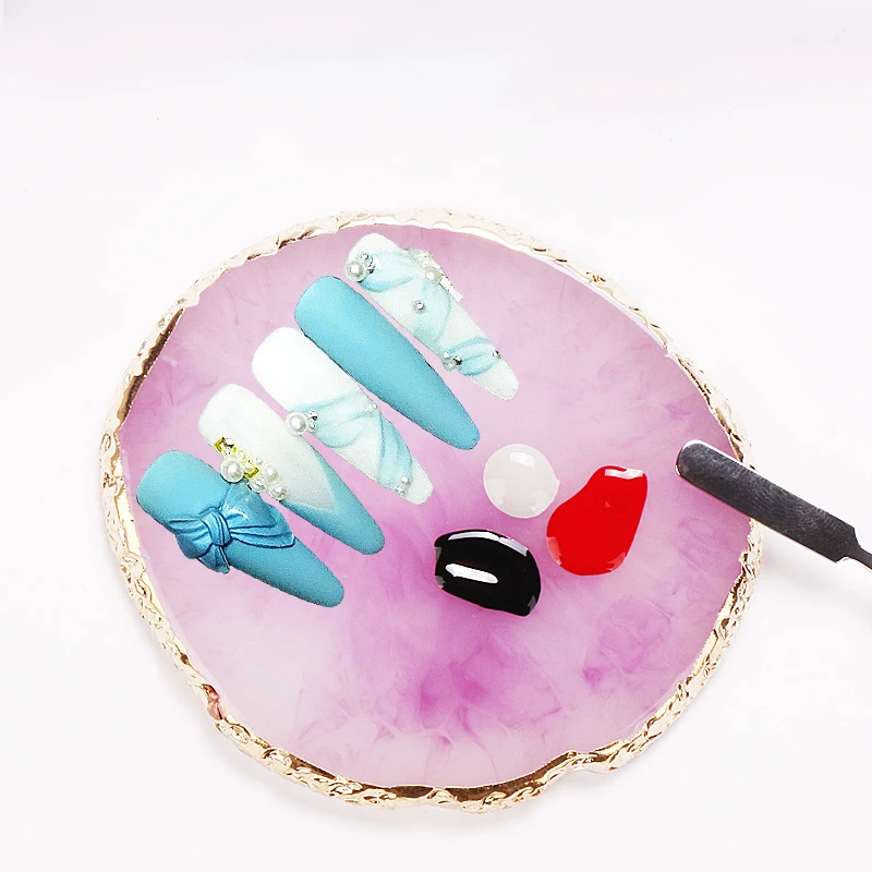 

Resin Agate Stone Nail Art Palette False Nail Tips Mix Color Drawing Pallet Gel Polish Display Shelf Manicure Tools Accessories