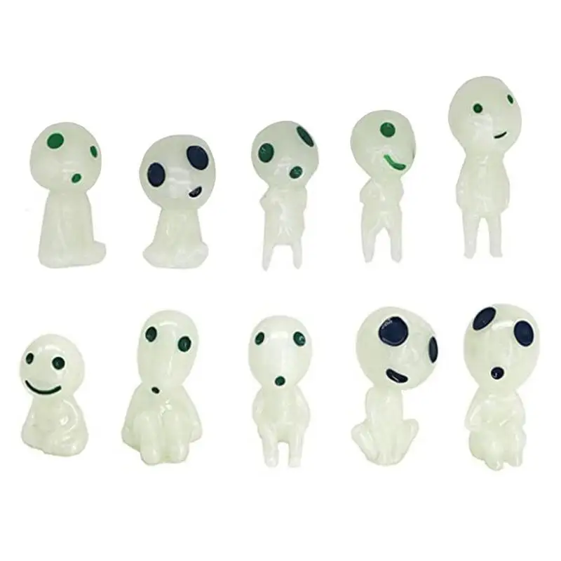 

10pcs/set Princess Mononoke Luminous Tree Elf Spirit Dolls Glow In Dark Action Figure Resin Model Cartoon Figurines Mini Toy