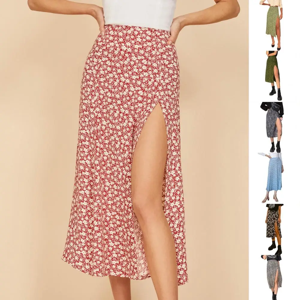 

Fashion Midi Skirt Summer Fashion Skirt Printed Leopard Split Beach Skirt Elastic