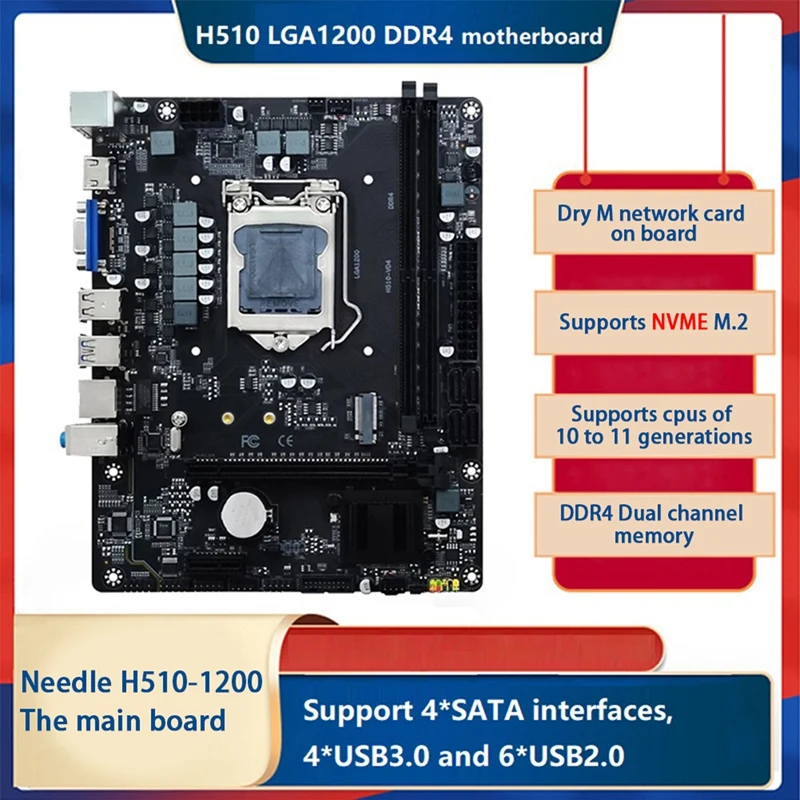 

H510-VD4-V1.0 Desktop Computer Motherboard LGA1200 2XDDR4 64GB Memory Slot PCIE16X USB3.0 SATA3.0 Motherboard With M.2