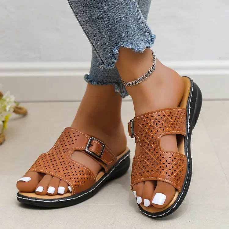

Women's Summer Shoes 2022 Retro Orthopedics Slippers Fashion Wedge Platform One Word Sandals Outdoor Beach Rome Mules Slides