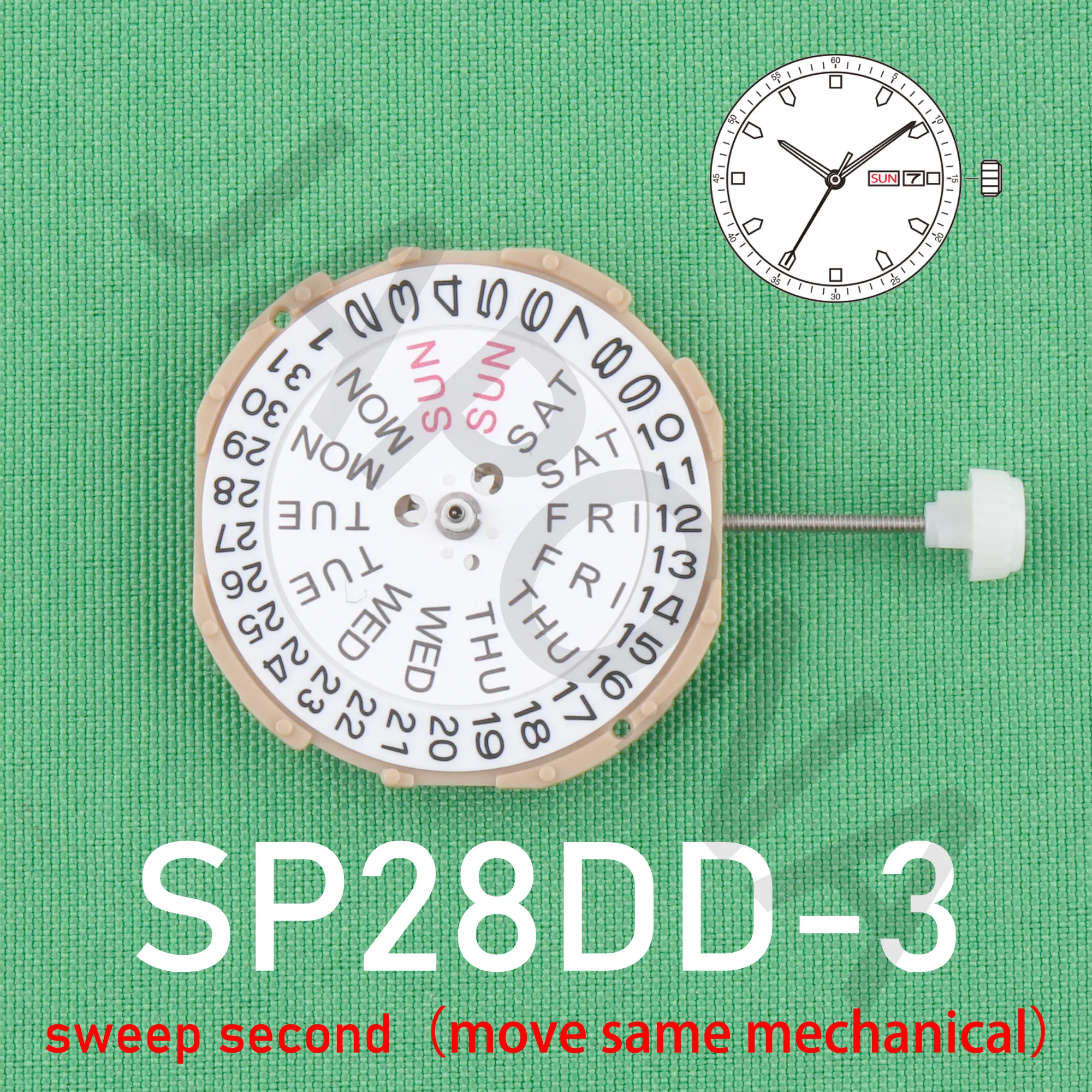 sp28 movement Chinese sunon sp28dd-3 movement sweep second movement with date move same machinery movement replace 2105 movement