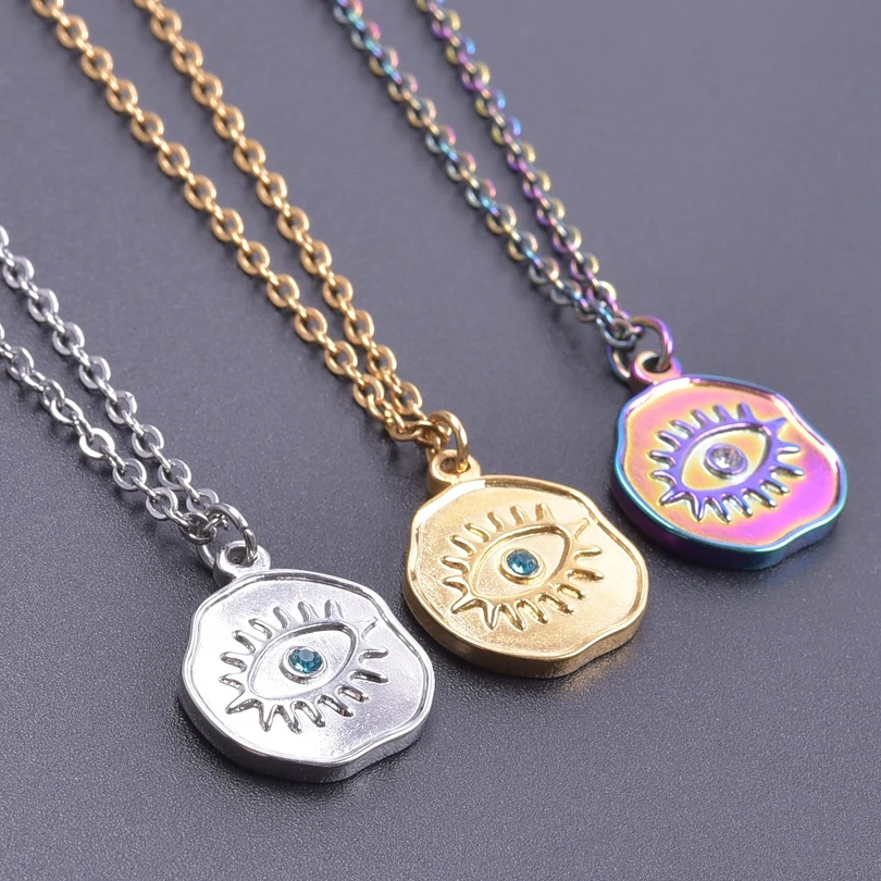 

Irregular Round Greek/Evil Eye Pendant Necklaces For Women Men Accessories Vintage Jewelry Chain Neck Stainless Steel Necklace
