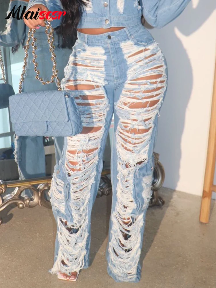 Mlaiscsr темно-синие мешковатые прямые джинсы с рваными дырками женские свободные
