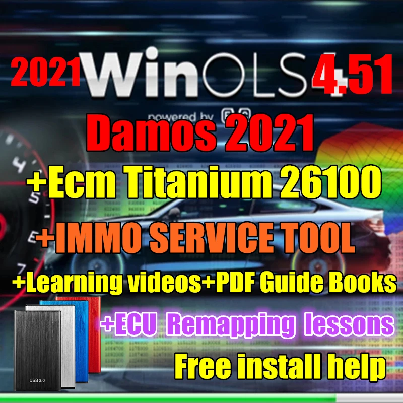 Фото Новейшие WinOLS 4,51 с плагинами, ОЗУ 2021 Damos, ECM TITANIUM, immo, инструмент для обслуживания, установка видео, pdf-руководство, уроки смены ECU №1