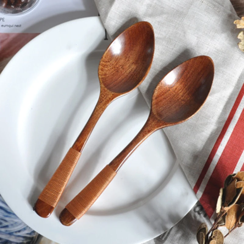 

Japanese Wooden Spoon Long Handle Ramen Spoon Baby Eating Spoon Drinking Porridge Spoon Household Wood Tableware Round Spoon