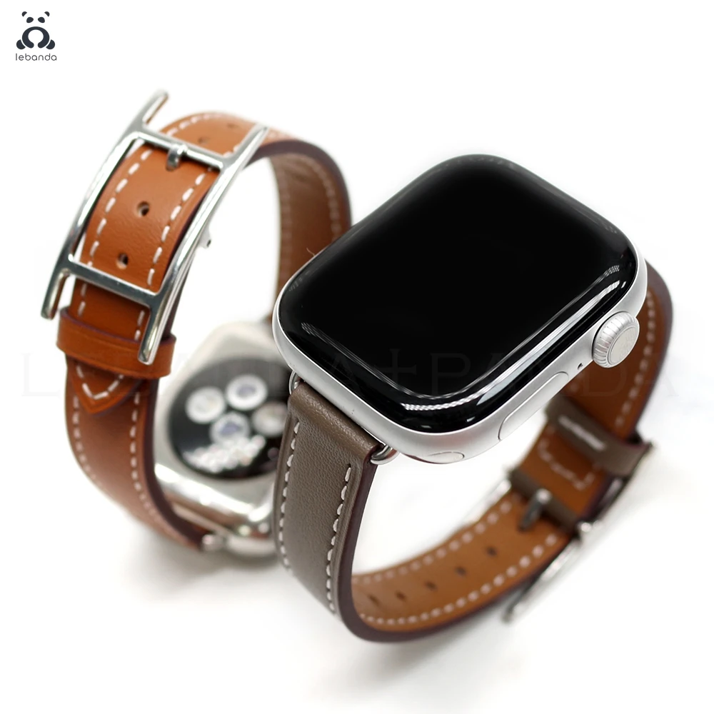 Фото Ремешок Lebanda Hapi Attelage Single Tour для Apple Watch Series 11 10 9 8 7 6 SE3, роскошный кожаный ремешок с плотно прилегающим адаптером и H-образной пряжкой №1