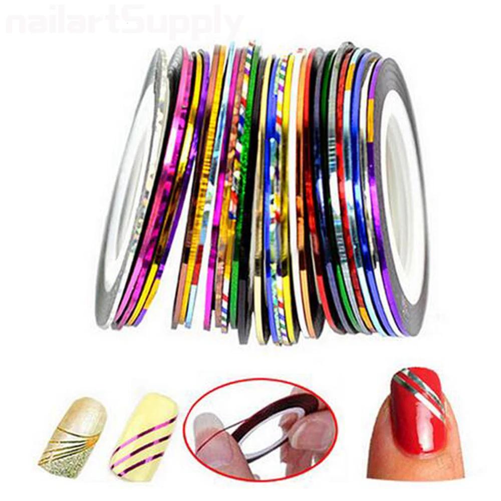 

10pcs Nail Striping Tape Metallic Yarn Line 3d Nail Art Tool Color Rolls Nail Decals DIY Nail Tips Sticker Decoration 20M10Rolls