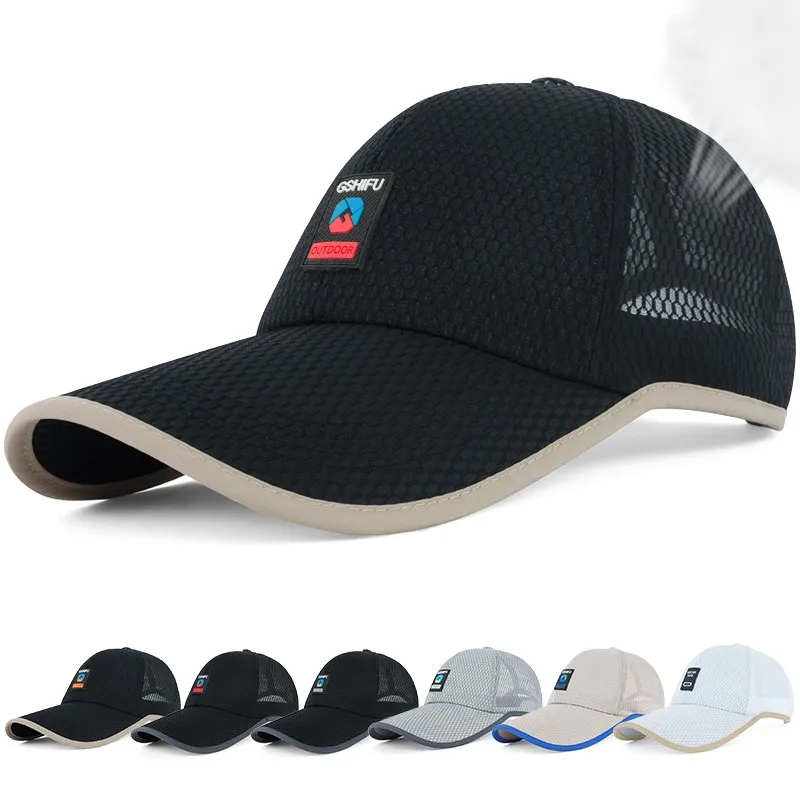 2023 New Male Mesh Baseball Cap Outdoor Breathable Sun Hat Long Brim Bone Women Casual Baseball Cap Spring Summer Mesh Cap