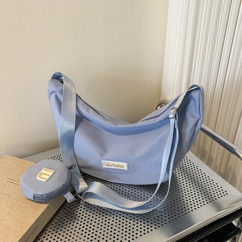 

2 Set Solid Color Women's Purses and Handbags Soft Nylon Shoulde Messenger Bags 2022 Fall Simple Female Travel Crossbody Sac New