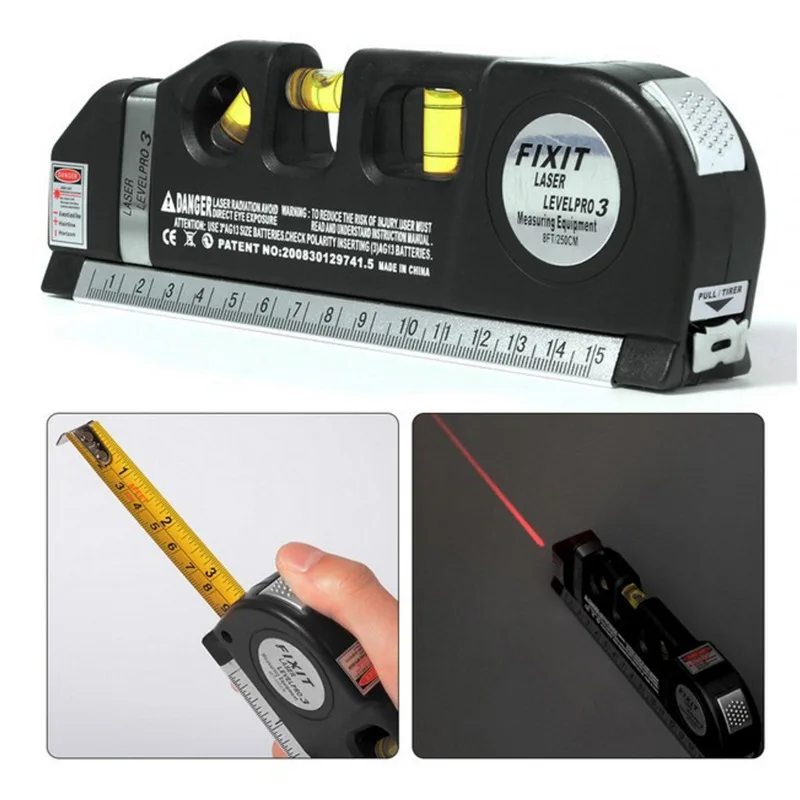 

Multi-function Straight Line Laser Level Aligner Vertical Measure Tape High Precise Laser Leveling Instrument Steel Ruler