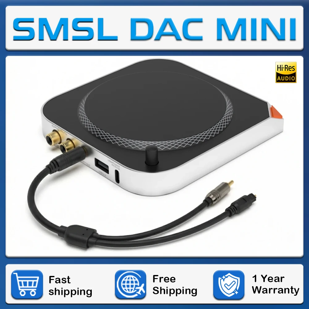 Фото SMSL DAC MINI Аудио-DAC для Mac mini ES9039Q2M XU316 DSD256 USB, коаксиальный, оптический, выход 3.5мм/4.4мм, усилитель для наушников №1