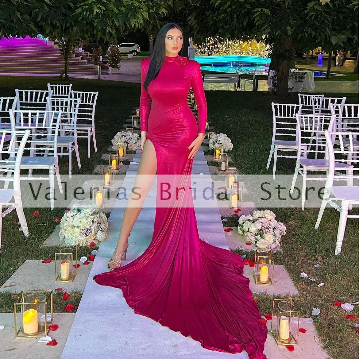 

Middle East Arab Pink Mermaid Prom Dress Backless High Split Sweep Train Sexy Evening Gowns Formal Party Wedding Dresses Custom