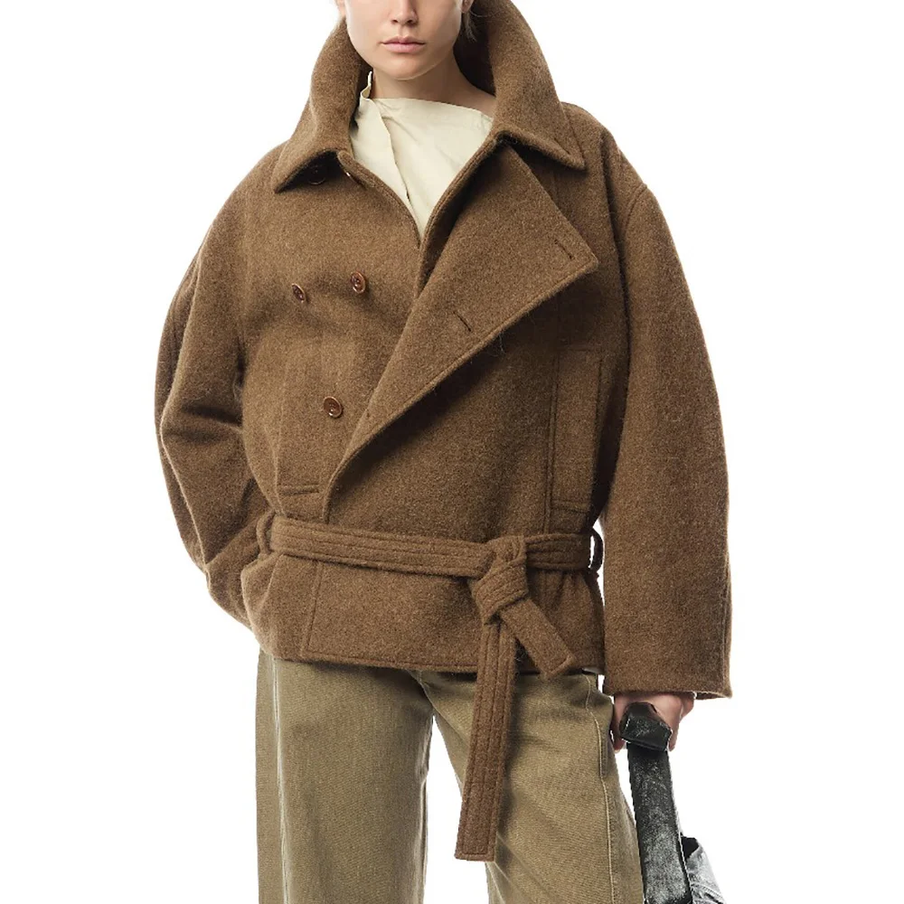 Женская куртка из смесовой шерсти Y2k с поясом-корсетом тонкая элегантная