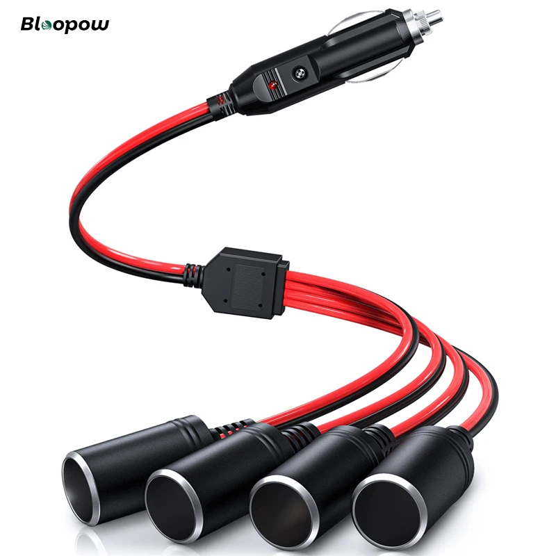 

Bloopow 16AWG 1 to 4 Car Cigarette Lighter Splitter Adapter Power Charger Port 12V/24V Cigarette Lighter Extension Cord Cable