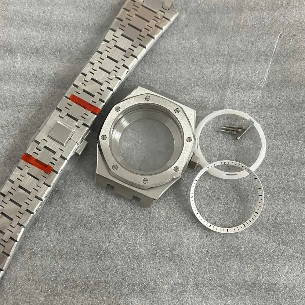 41mm Watch Case + Steel Band + Inner Shadow Circle Sapphire Glass Mirror Watch Accessory Set for NH35/ NH36/ 4R36 Movement