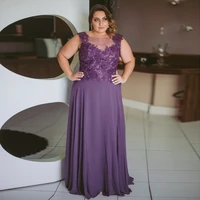 purple mother of the bride dress plus size sleeveless scoop lace chiffon floor length mother wedding guest dresses party gowns