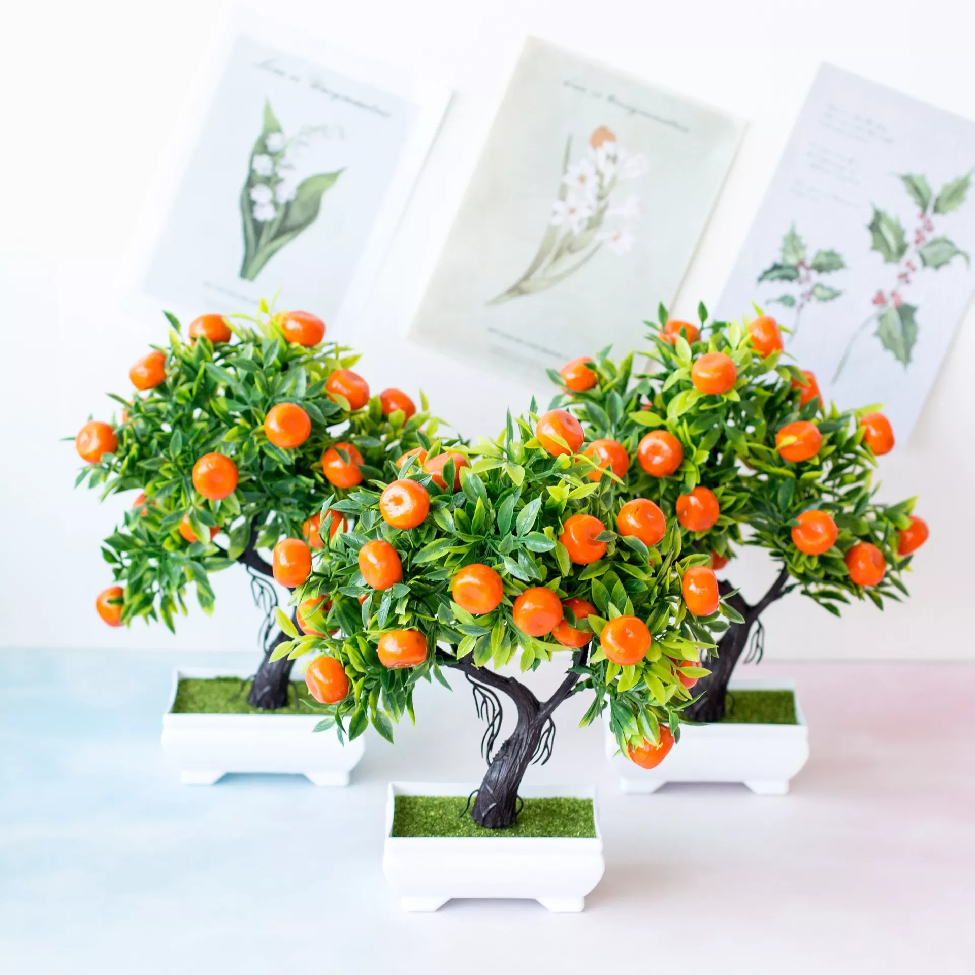 

22x26cm Artificial Orange Tree Potted Bonsai for Christmas Halloween Party Ornament Home Living Room Desktop Decor Fake Plants