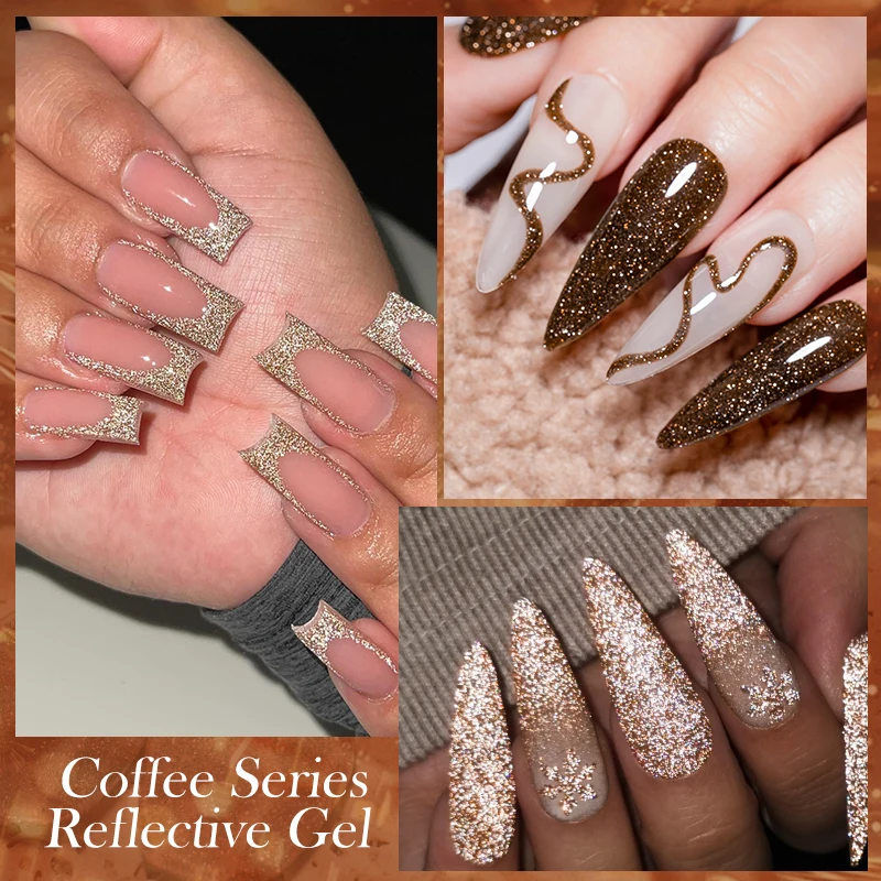 MEET ACROSS 7ml Coffee Series Reflective Gel Nail Polish Winter Autumn Glitter Dark Flashy Effect Art Varnish Manicure