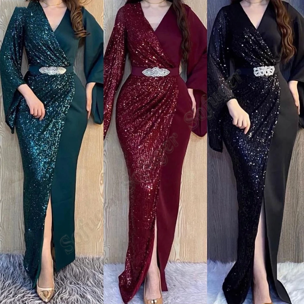 

SOFUGE Modern Shinny Mermaid Evening Dresses Lace Appliques Graduation Party Dresses Vestidos Robes De Soirée Made to Order