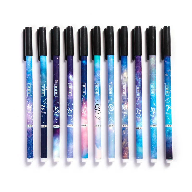 

60Pcs Twelve Constellations Gel Pens Erasable 0.5mm Black Ink Ballpoint Pens Needle Star Pens Student Stationery