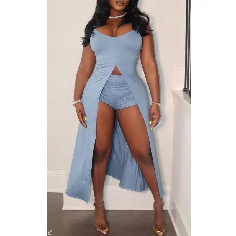 Костюм женский облегающий из двух предметов однотонный Длинный топ на