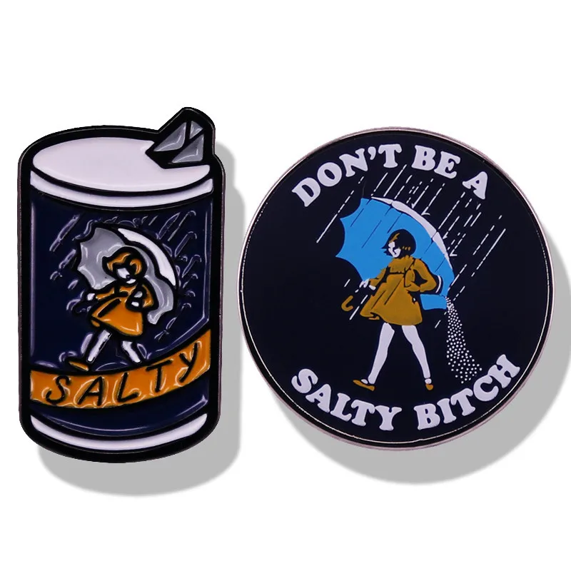 

Cartoon Anime Morton Salt Umbrella Girl Brooch Enamel Pin Brooches Metal Badges Lapel Pins Denim Jacket Jewelry Accessories