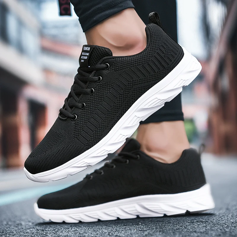 

2022 Spring New Men Casual Shoes Lightweight Sport Sneakers Lace Up Men Shoes Breathable Male Walking Flat Black Big Size 38-45