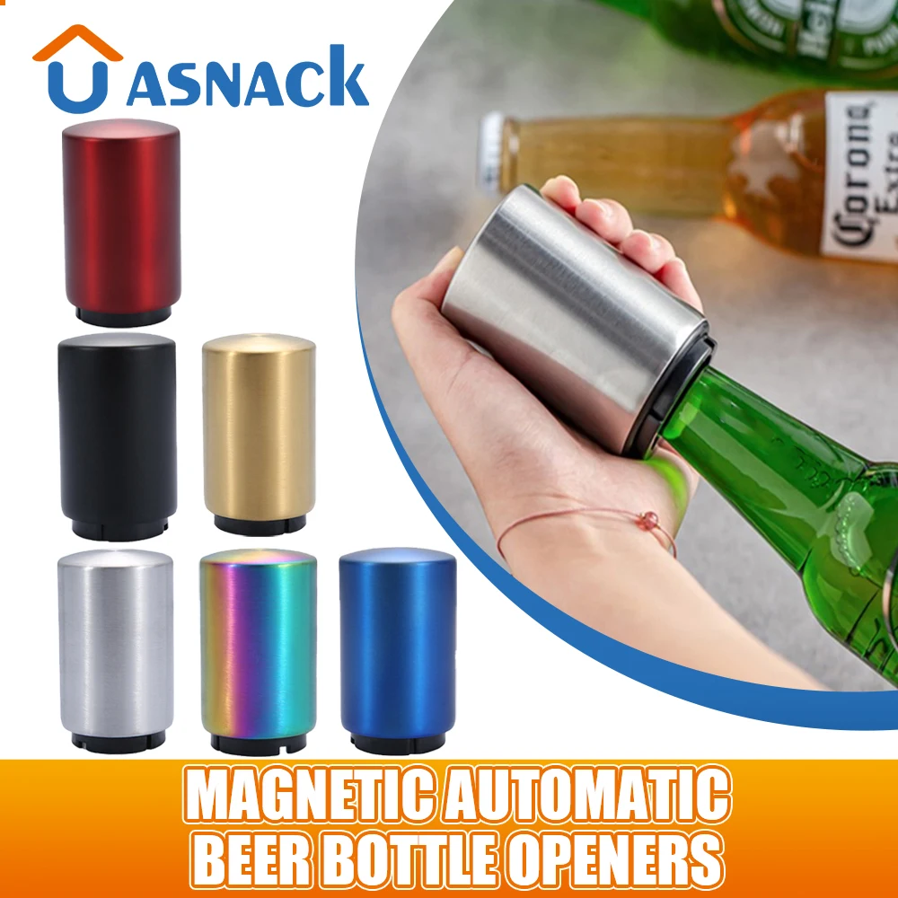 

Magnetic Automatic Beer Bottle Openers Corkscrew Stainless Steel Wine Beer Soda Cap Opener Push Down Opener Kitchen Bar Tools