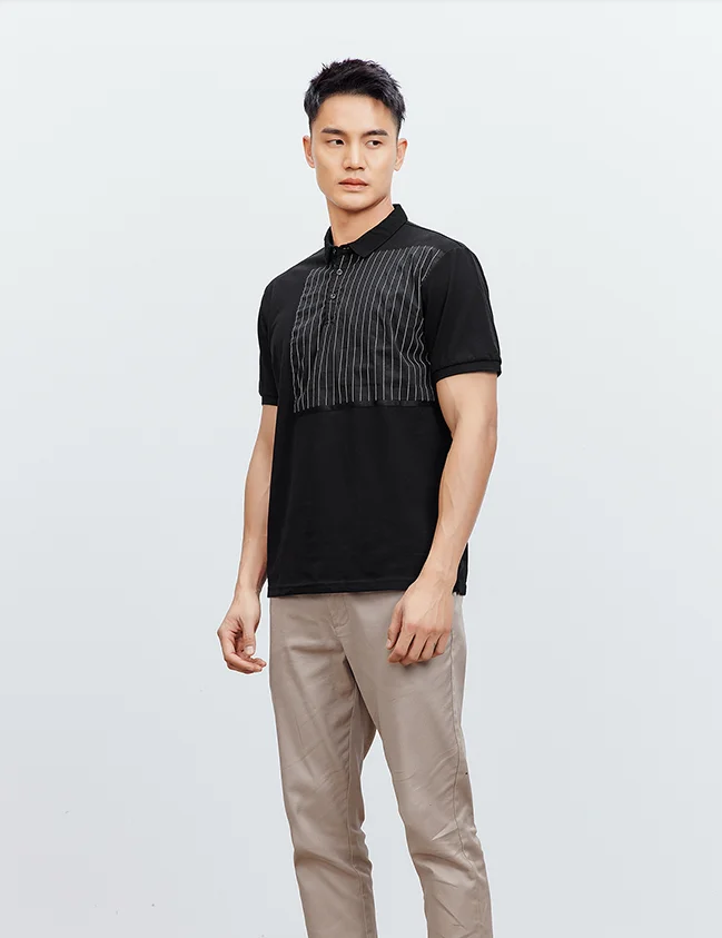 

M7930 Summer casual men's short sleeved polo shirt trend stripe stitching Lapel top.