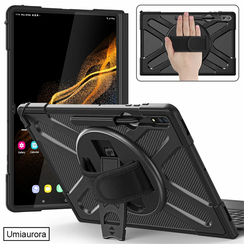 

Вращающийся на 360 градусов чехол с подставкой и ремешком на руку для Samsung Galaxy Tab S8, Ультратонкий чехол для планшета 14,6 дюймов X900