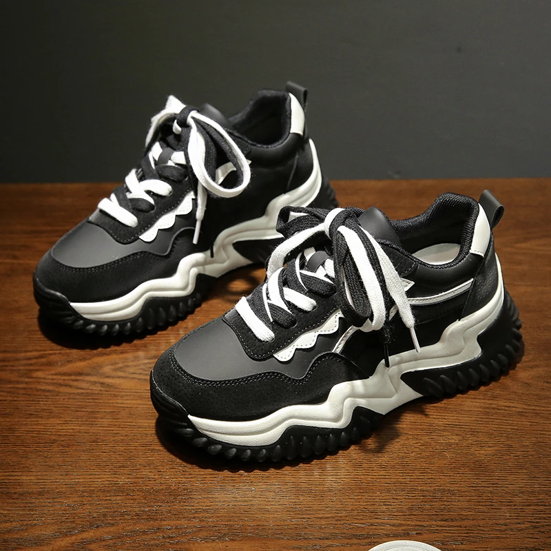 

Female Old Shoes 2021 Spring and Autumn Models Thick-soled Color Matching Sports Casual Shoes Durian Bottom Women's Shoes