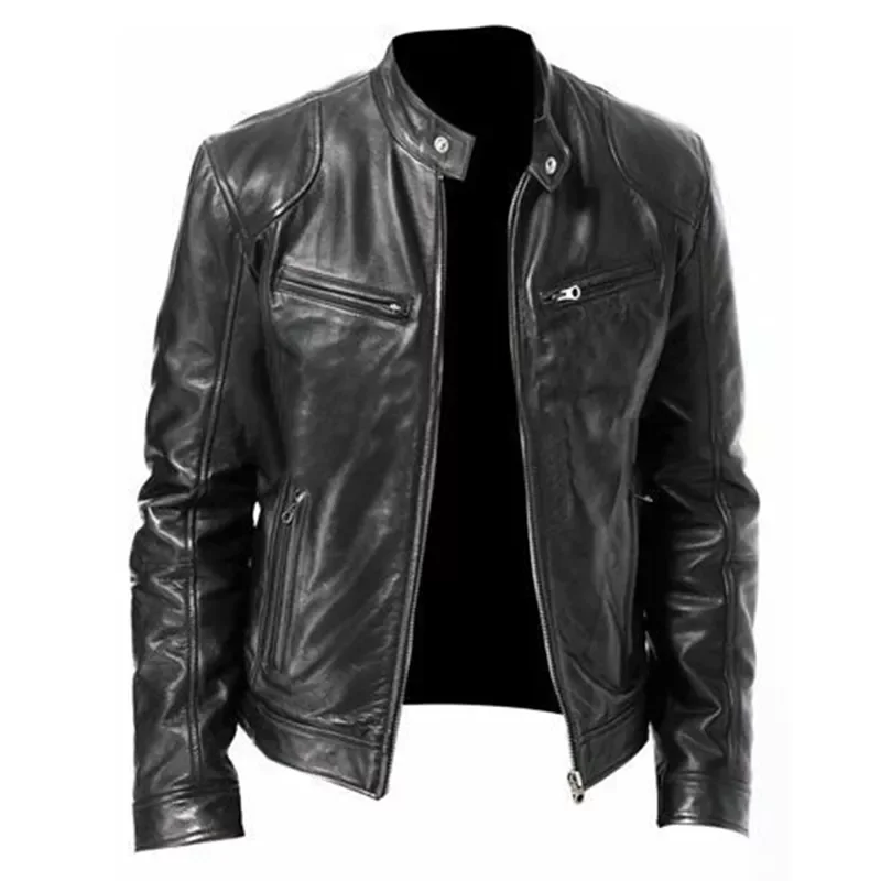 

Mens Stand Collar Coats Leather Windbreaker Biker Coats Motorcycle PU Jackets Outwear Thin Leather Jacket Black Brown