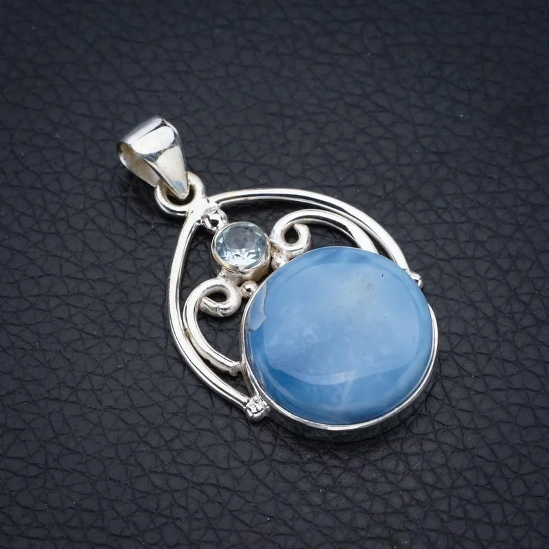 

StarGems Owyhee Opal Blue Topaz Handmade 925 Sterling Silver Pendant 1.75" F4153