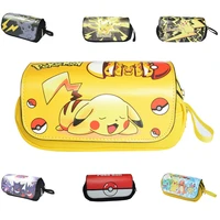 pokemon anime figure pikachu gengar eevee oxford cloth cartoon double pencil bag school supplies school season birthday gifts