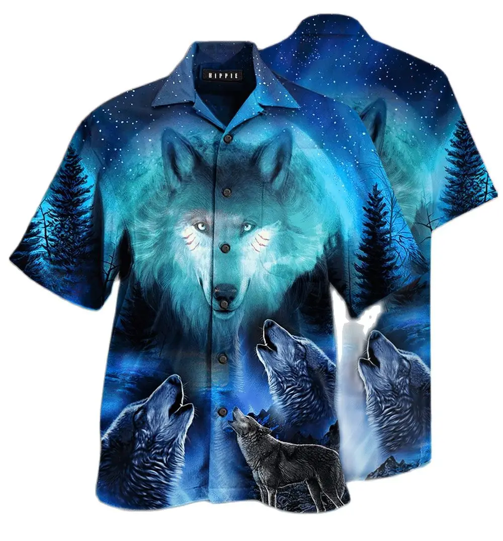 

2022 Summer Men's Short Sleeved Shirt Hawaiian Beach 3d Digital Print Music Landscape Animal Wolf Short Sleeved Shirt S-5xl