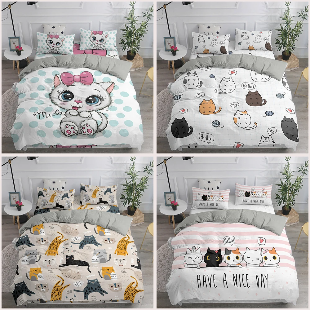 

Christmas 3D Bedding Set Cute Cats Printed Duvet Cover Set Twin Queen King Double Sizes Pillowcase Housse De Couette Bedclothes