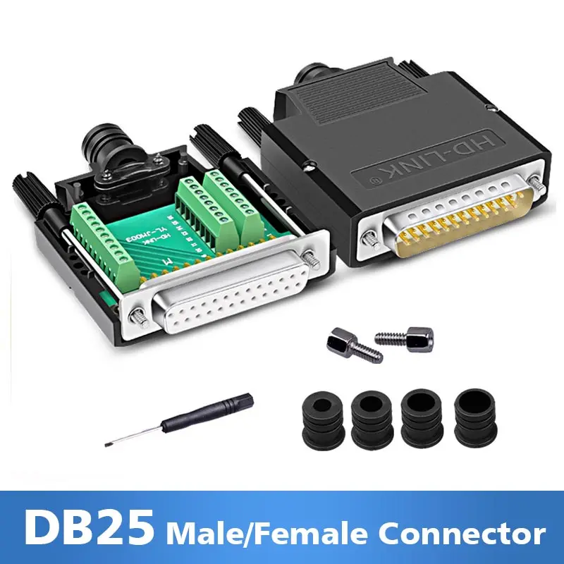 DB25 Connector 25Pin D-sub Male Female Signals Serial Port Plug Solder Free Board Breakout Connectors 25 Pin Terminal Adapter