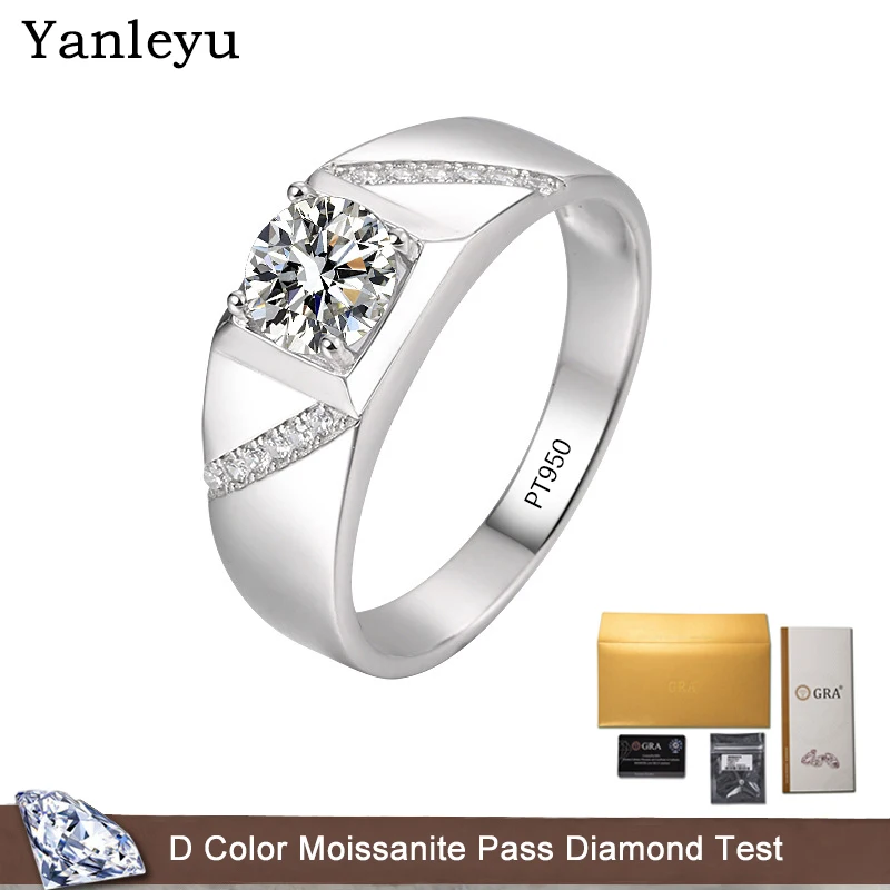 Yanleyu Pure PT950 Платиновое мужское обручальное кольцо VVS1 D цветное 1CT Муассанит бриллиант фотоподарок