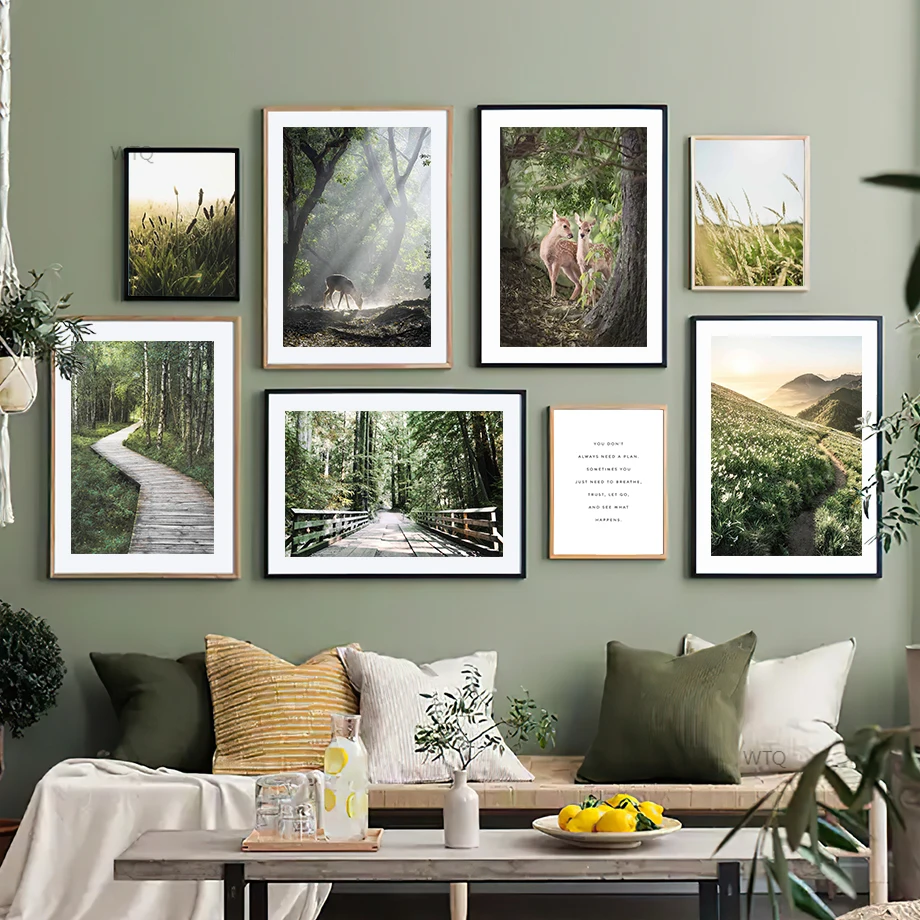 Настенная картина с изображением зеленого леса Сики оленя гор моста настенные