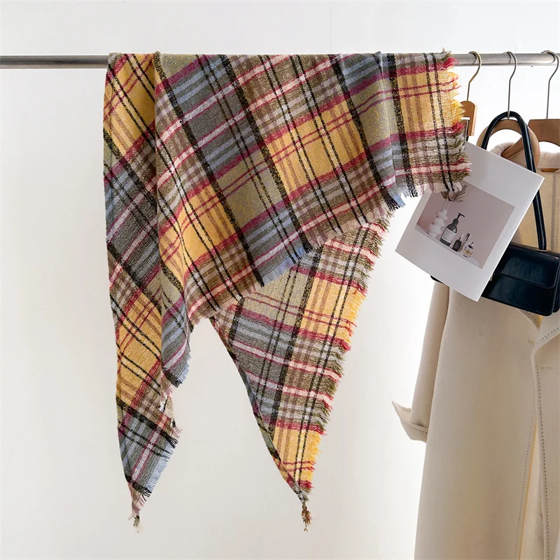 Новинка 2024 модная классическая женская шаль в клетку с цветными блоками зимний