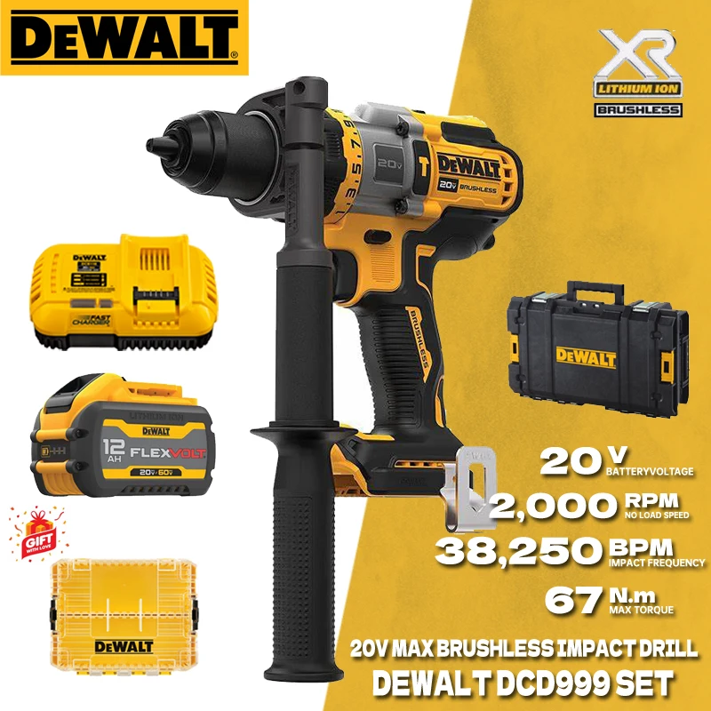 DEWALT DCD999 Cordless Hammer Drill/Driver Kit Flexvolt Advantage Brushless Motor Power Tool Impact Drill With Lithium Battery
