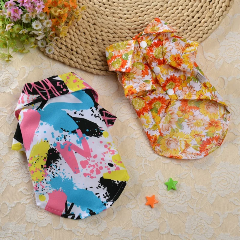 

Pet Dog Shirt Spring Summer Beach Printed Cat T-shirt Vest Floral Cats Dogs T-Shirt Clothes for Small Dogs Pet Clothing